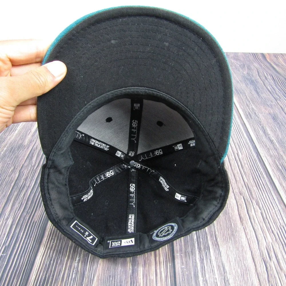 New‎ Era Hat Men 7 1/8 Black Teal San Jose Sharks 59FIFTY Fitted NHL Wool Cap